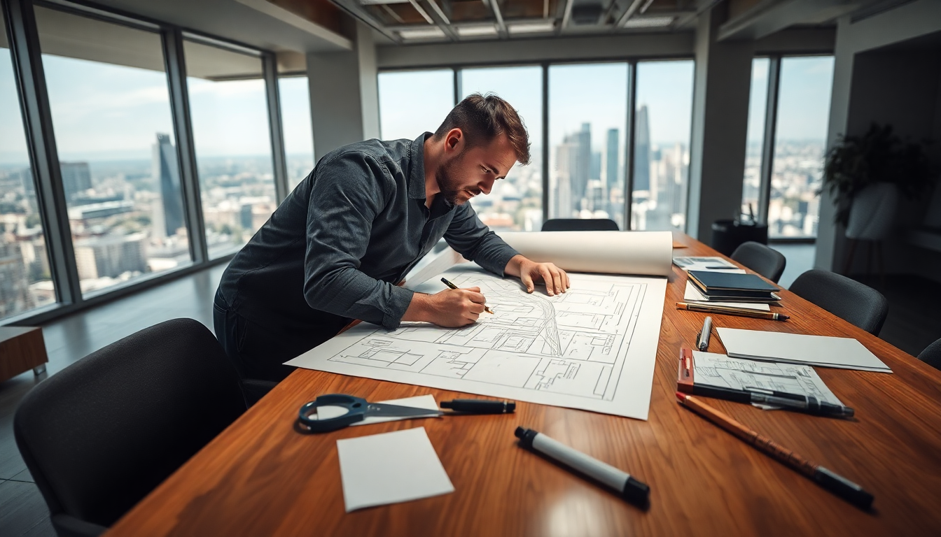 Arquiteto desenhando uma planta